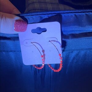 Chic Red Beaded Hoop Earrings